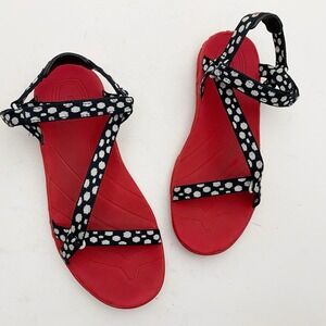 Teva Zirra Black White Polka Dot Nylon Strappy Sandals Girls Size 4 Flat